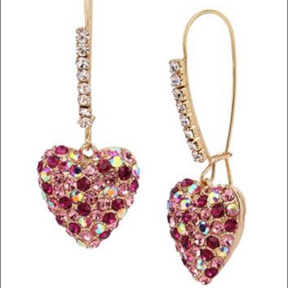 Betsey Johnson Pave Heart Dangle Earrings